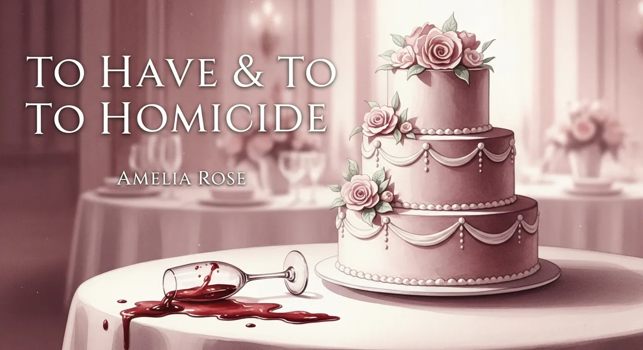 A three-tier anniversary cake beside a fallen champagne glass